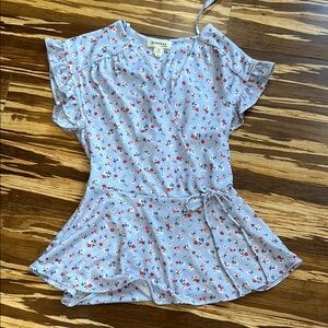 Monique Blue Floral Wrap Top